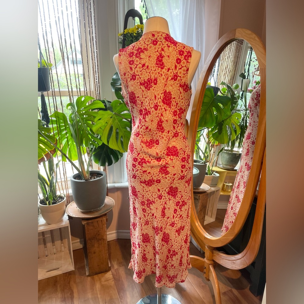 Vintage 90s Red & White Floral Print Maxi Sleeveless V-Neck Slip Dress Sz Small - Picture 6 of 12
